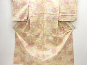 アンティーク　菊模様織り出し手織り紬単衣着物